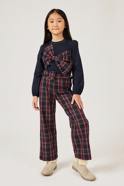 Girls Multicolour Checked Viscose Blend Trouser