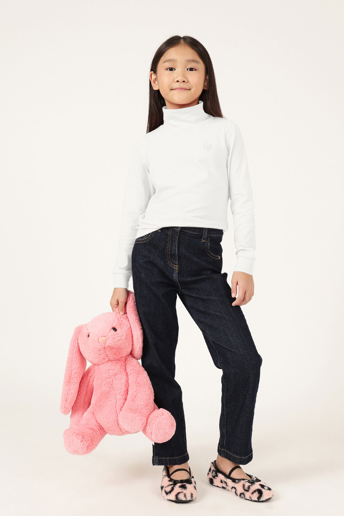 Girls Off White High Neck Full Sleeve T-Shirt