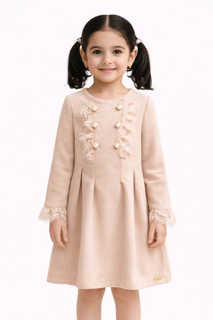 Girls Peach Solid Summer Dress