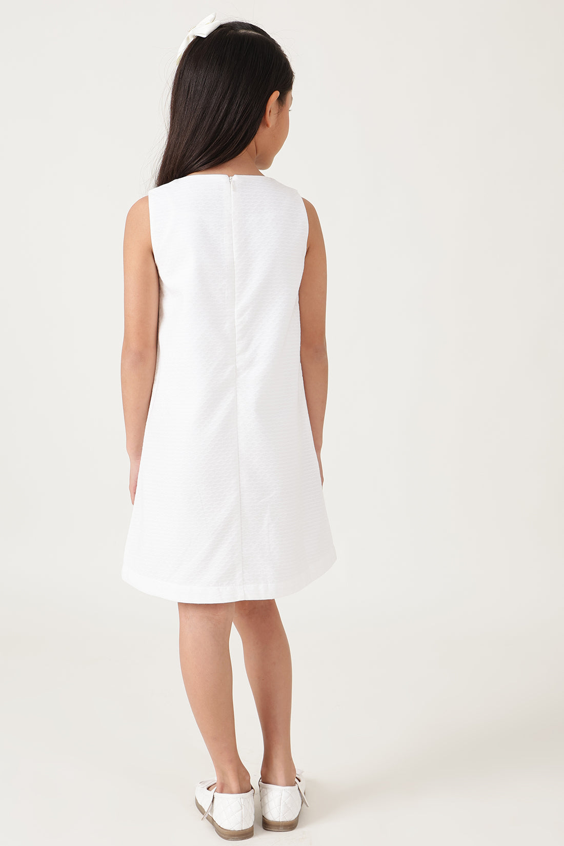 Girls White A-Line Miami Printed Dress