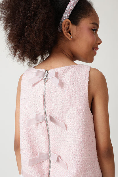 Girls Pink A-Line Sleeveless Textured Dress