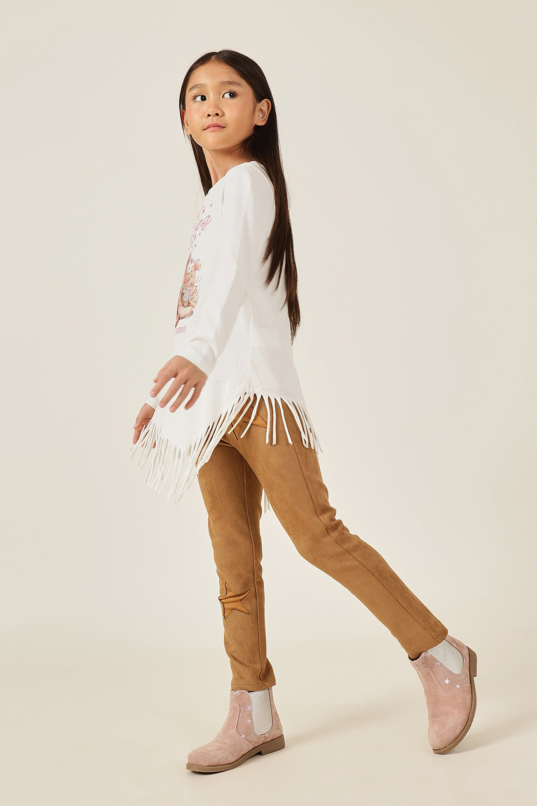 Girls Off White Solid Cotton Knit Half Sleeve Top