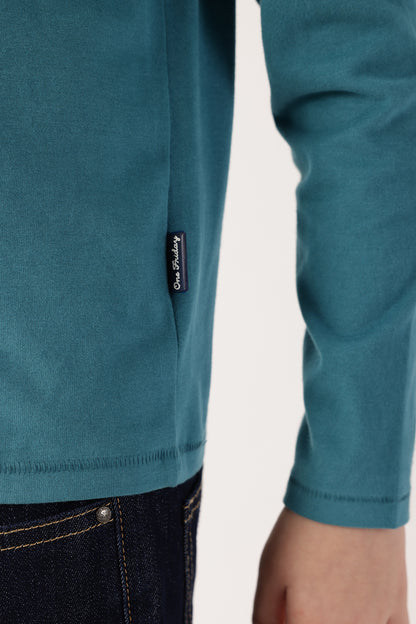 Boys Teal Round Neck Cotton T-Shirt