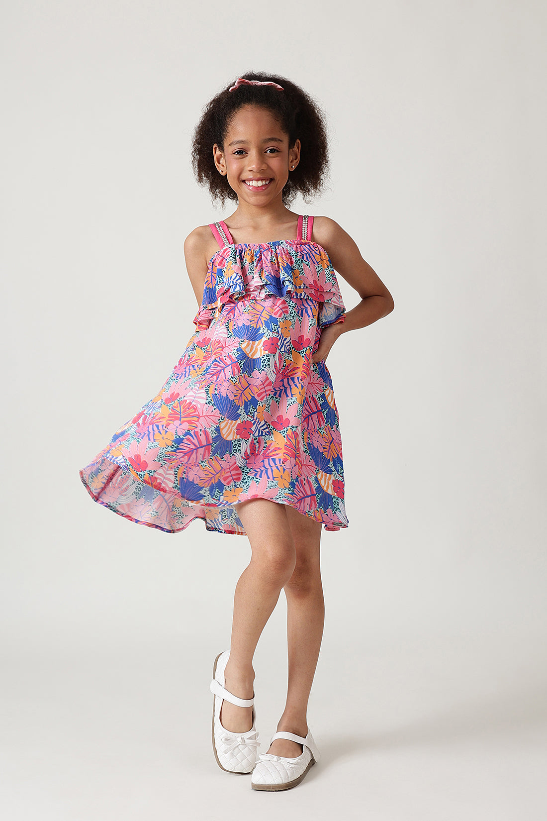 Girls Multi Color A-Line Floral Printed Dress