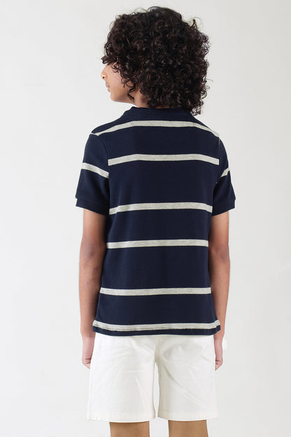 Boys Blue Regular Fit Short Sleeve Striped T-Shirts by One Friday