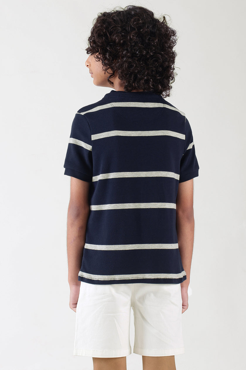 Boys Blue Regular Fit Short Sleeve Striped T-Shirts by One Friday