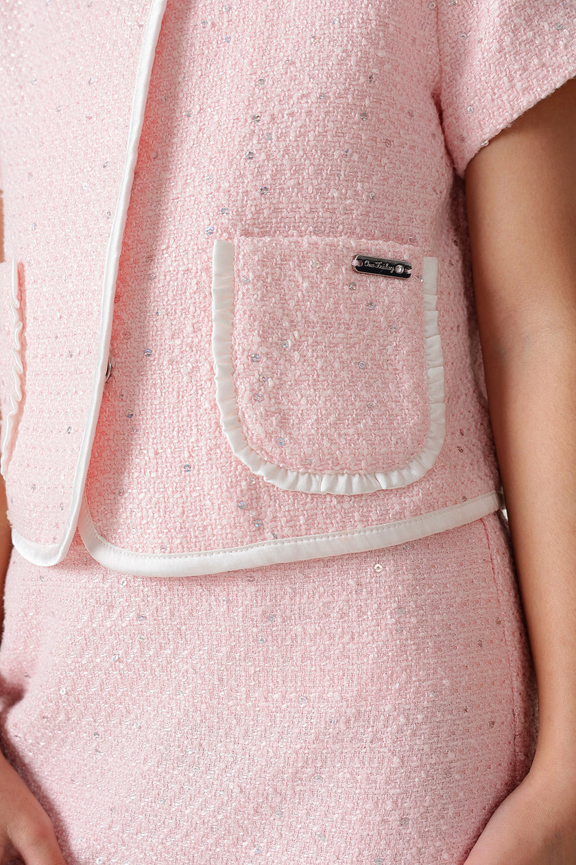 Girls Pink Regular Fit Short Sleeve Solid Blazer By One Friday