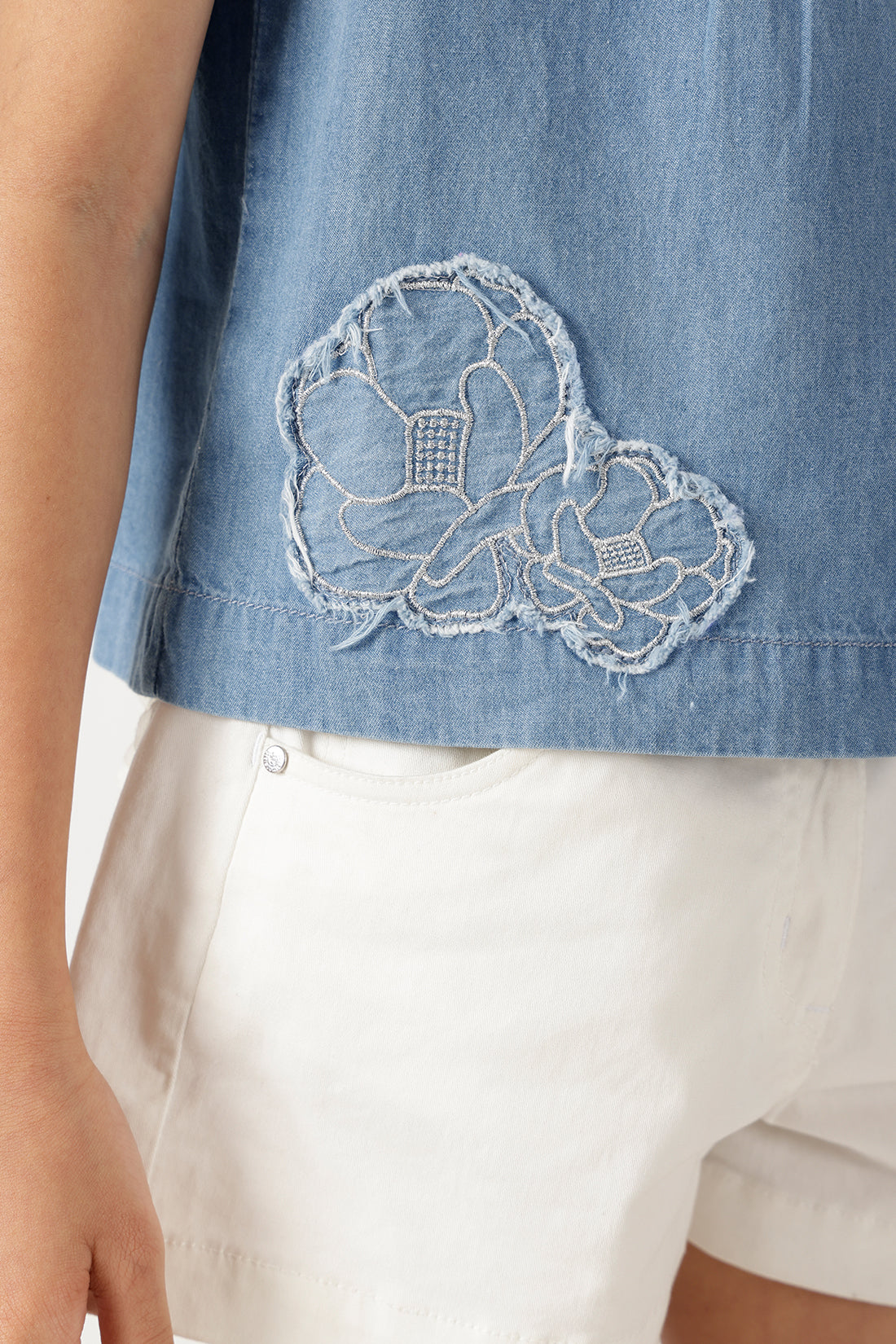 One Friday Girls' Light Blue Pintuck Top – Soft Cotton Regular Fit