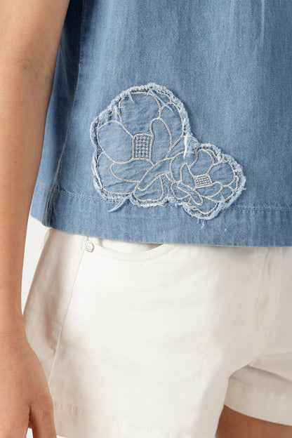 One Friday Girls' Light Blue Pintuck Top – Soft Cotton Regular Fit