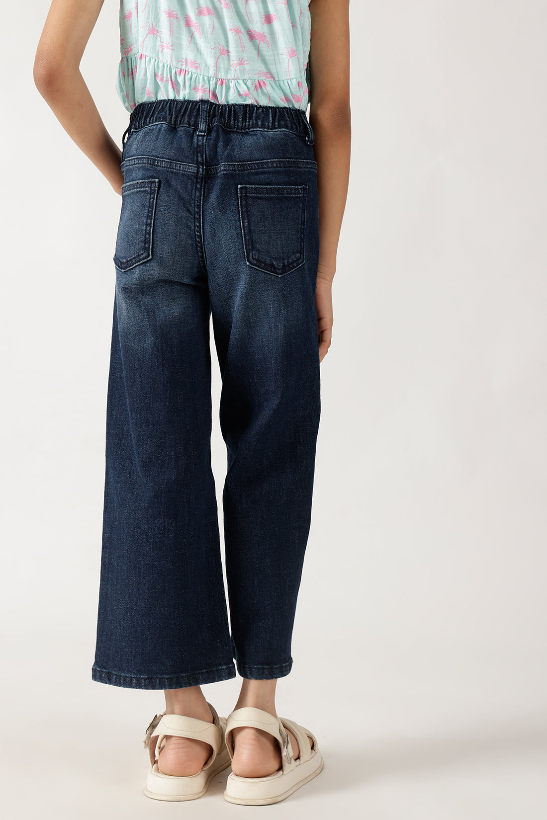 Girls Blue Straight Fit Solid Denim Jeans by One Friday