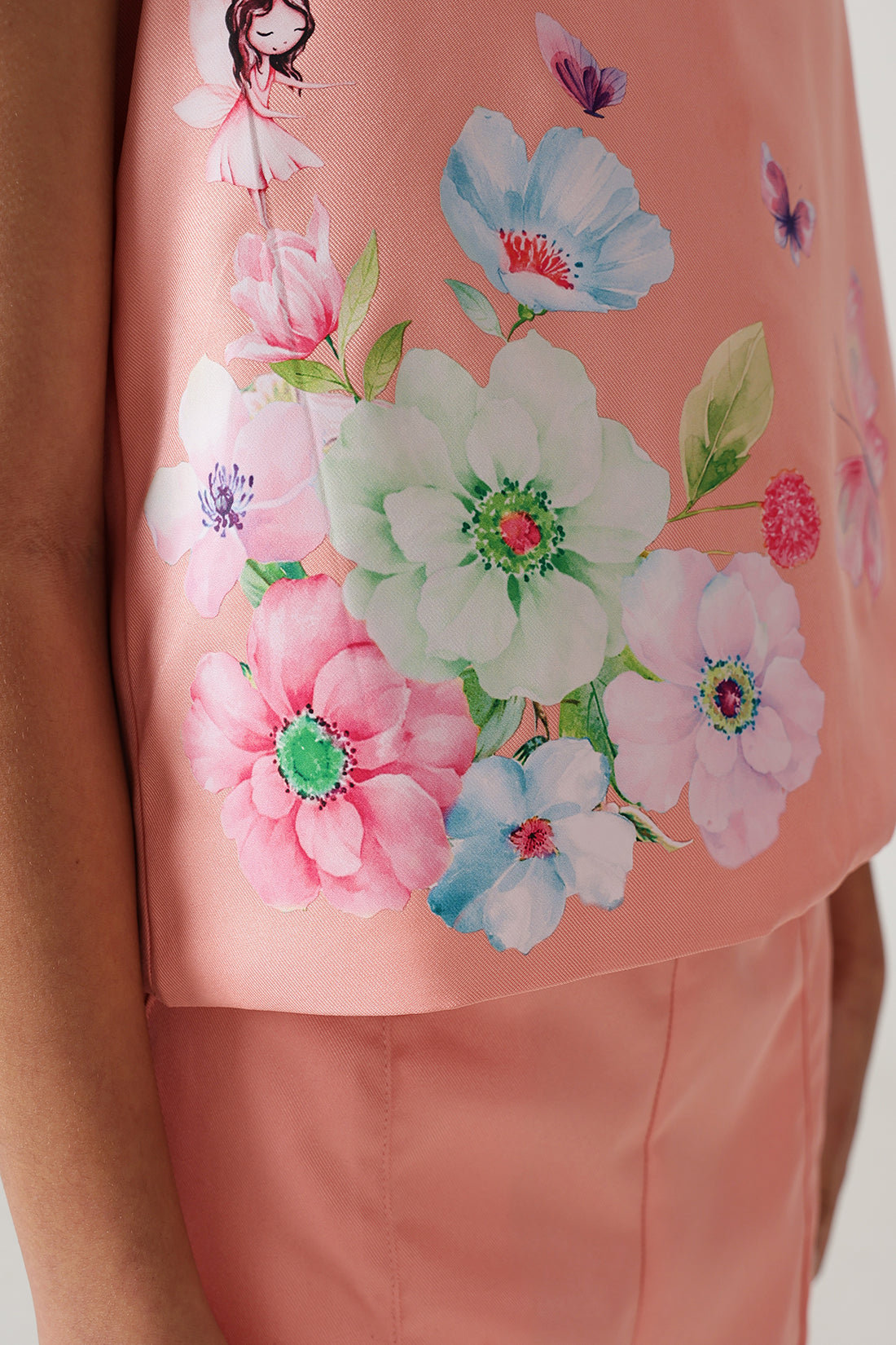 Girls Peach A-Line Sleeveless Printed Top by One Friday