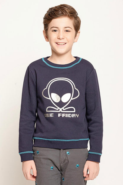 Boys Navy Blue Alien Printed Sweatshirt