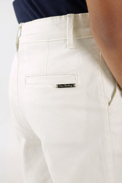 Boys Off White Regular Fit Solid Shorts by One Friday