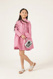 Girls Pink Striped Cotton Shirt Collar Full Sleeve Dress | One Friday