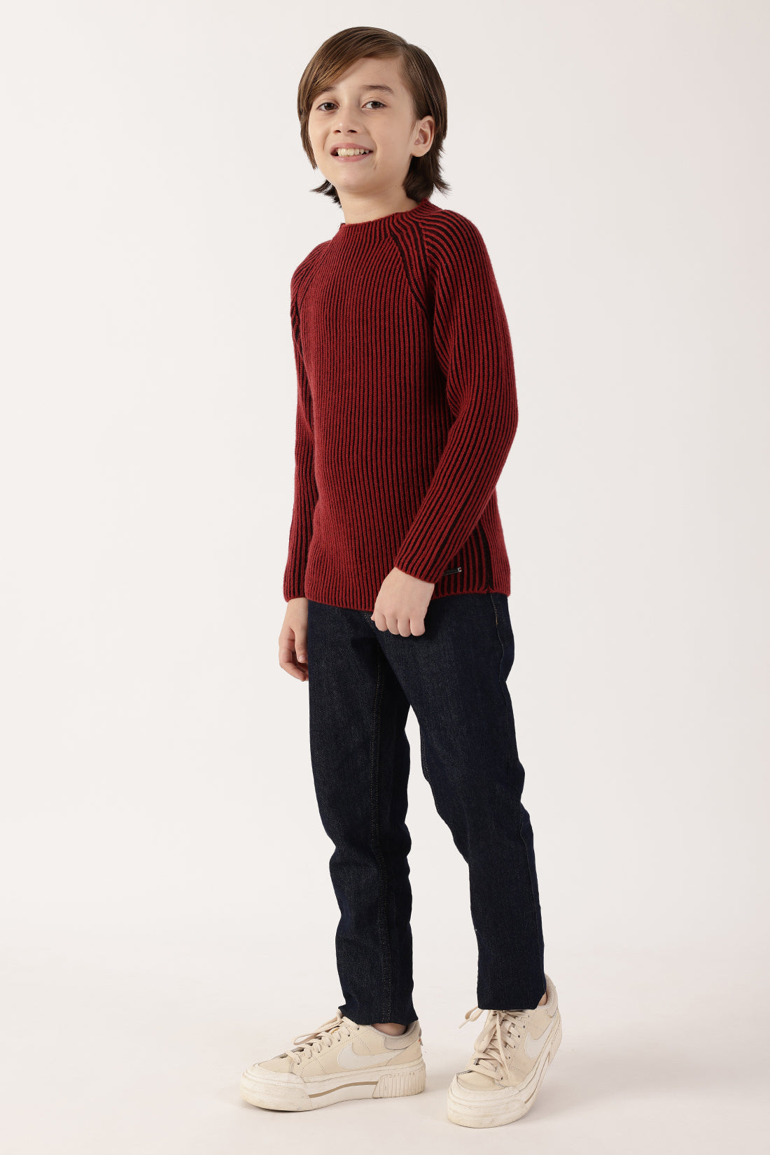 Boys Burgundy Sweater – Classic Round Neck Winter Knit | One Friday
