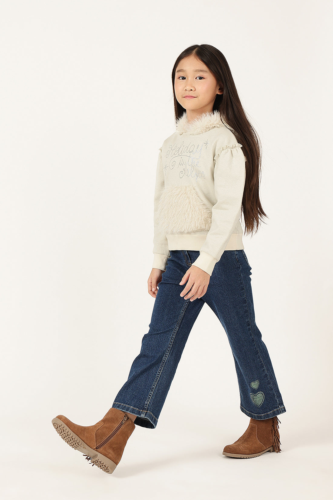Girls Blue Woven Cotton Blend Slim Jeans