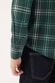 One Friday Boys Green Checked Woven Shirt – Full Sleeves, Chinese Collar, Buttoned, Premium Polyester-Viscose Blend
