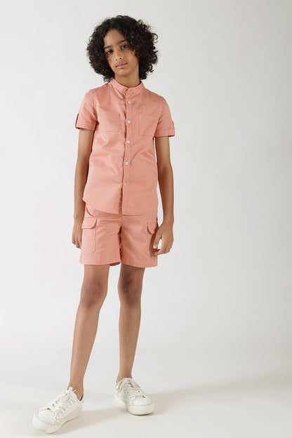 Boys Pink Regular Fit Half Sleeve Solid Shirt by One Friday