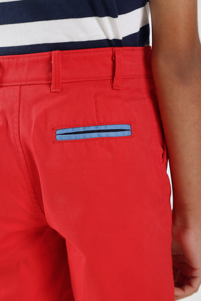 Boys Red Regular Fit Solid Shorts by One Friday