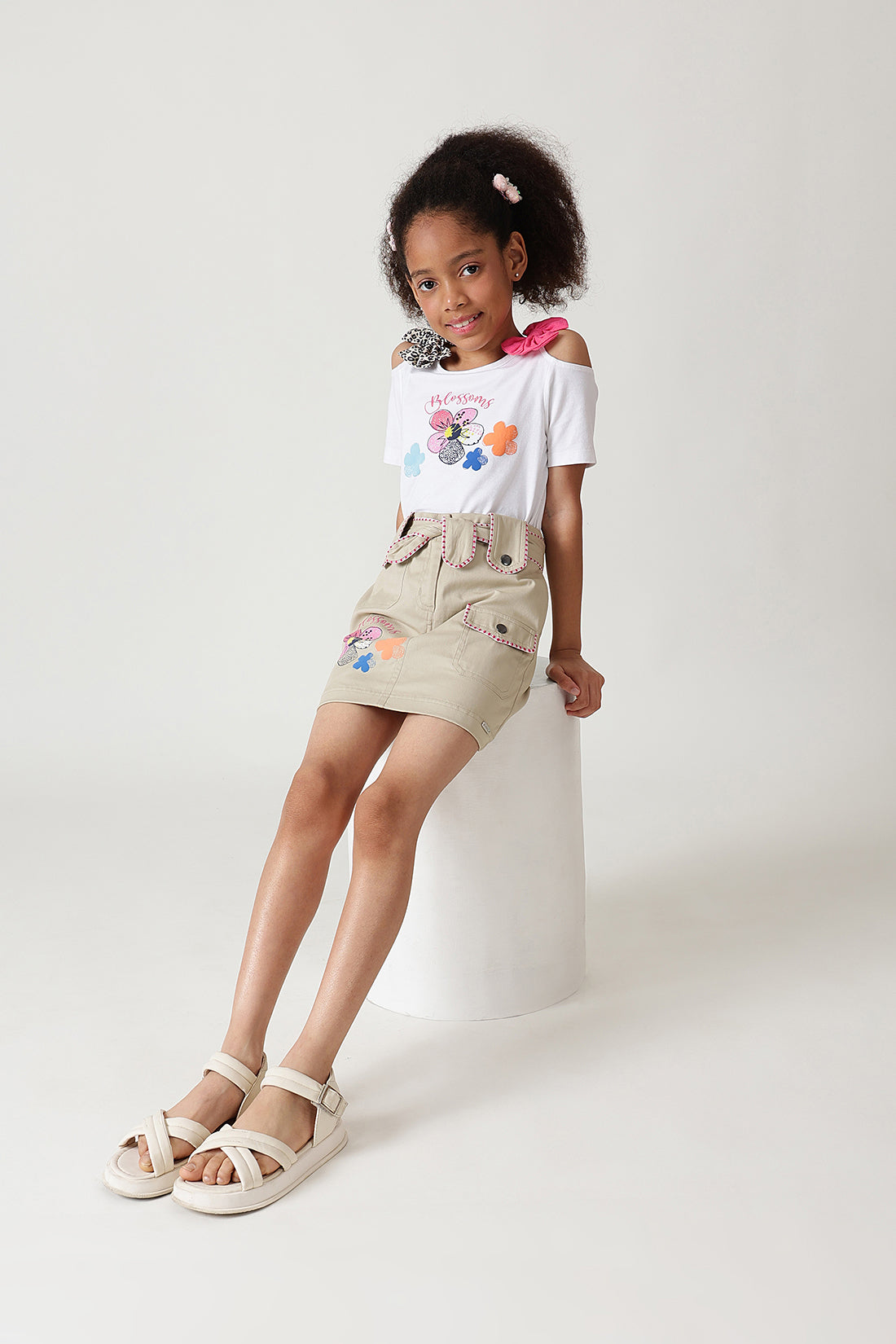 Girls White Regular Fit Sleeveless Solid Top by One Friday