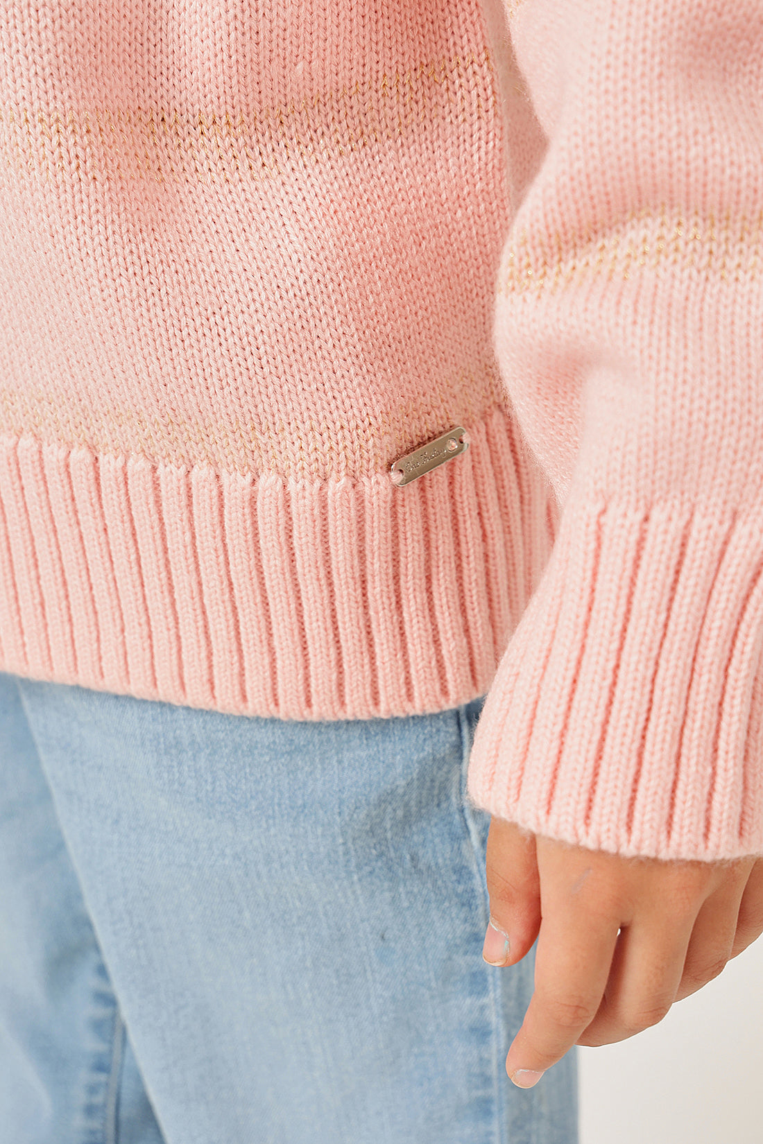 Girls Pink High Neck Knit Sweater