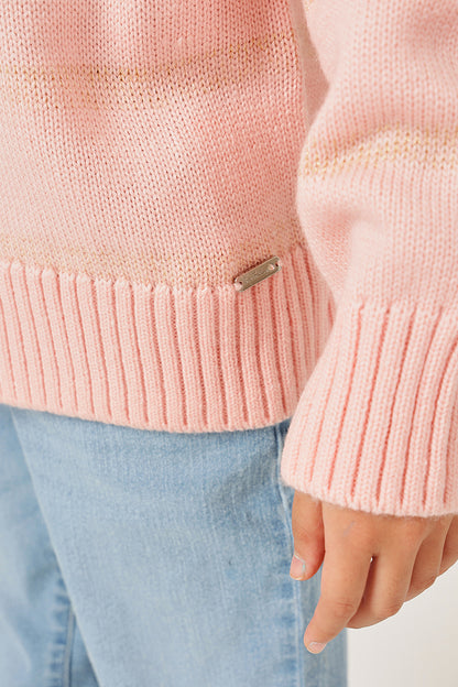 Girls Pink High Neck Knit Sweater