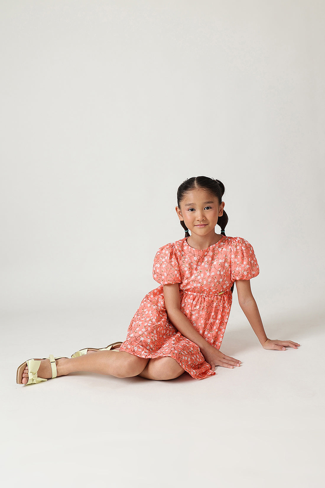 Girls Peach Printed Dress