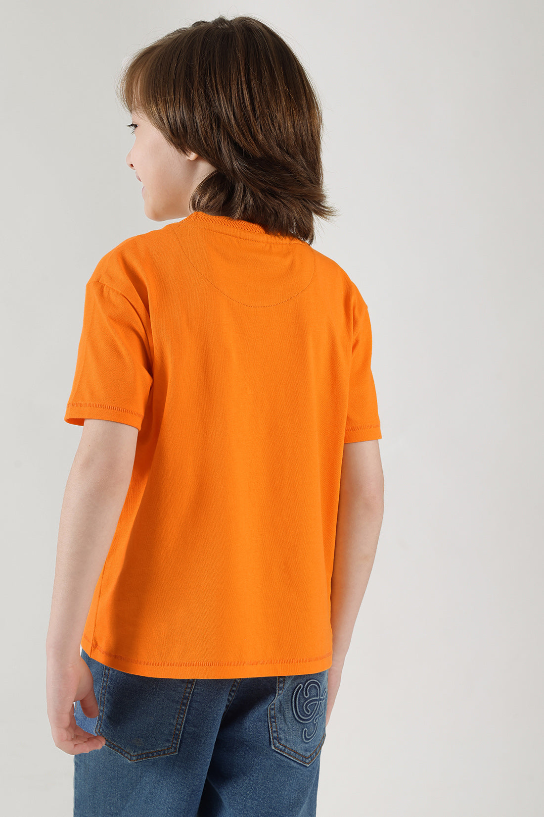 Boys Orange Round Neck Half Sleeve Solid T-Shirts By One Friday