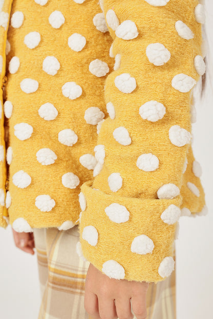 Girls Mustard Polka Dot Buttoned Overcoat