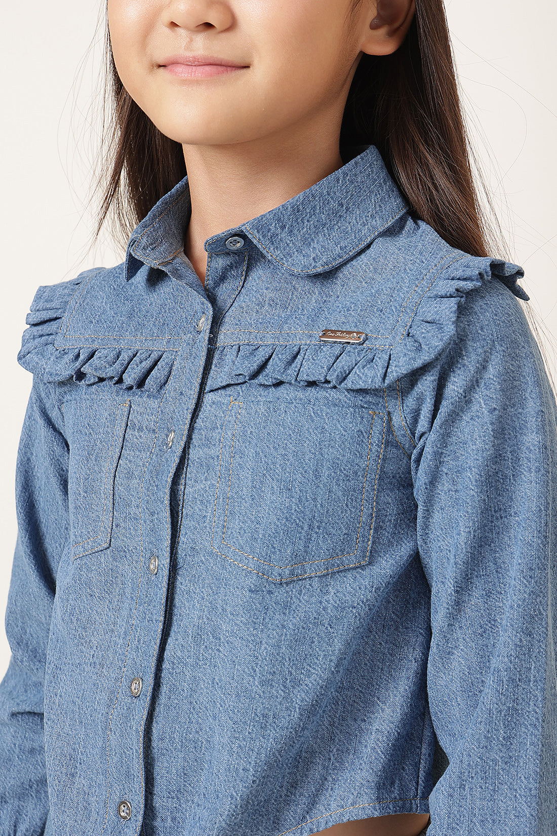 Girls Blue Denim Shirt Style Top