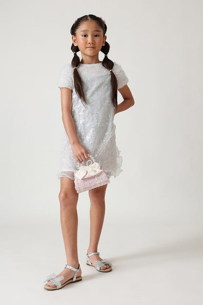 Girls White A-Line Cap Sleeve Solid Dress By One Friday