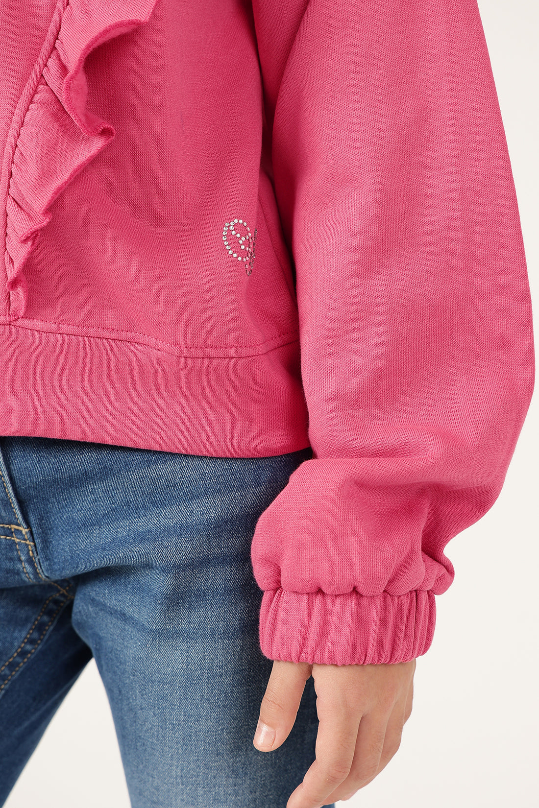 Girls Pink Zip Turtle Neck Sweatshirt