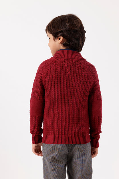 Boys Burgundy Knit Cardigan