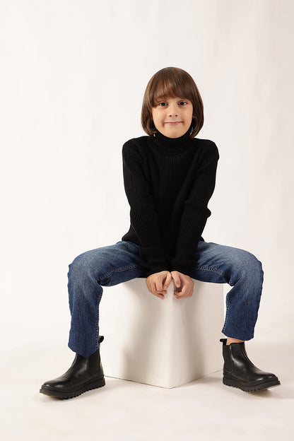 Boys Black Turtle Neck Jumper
