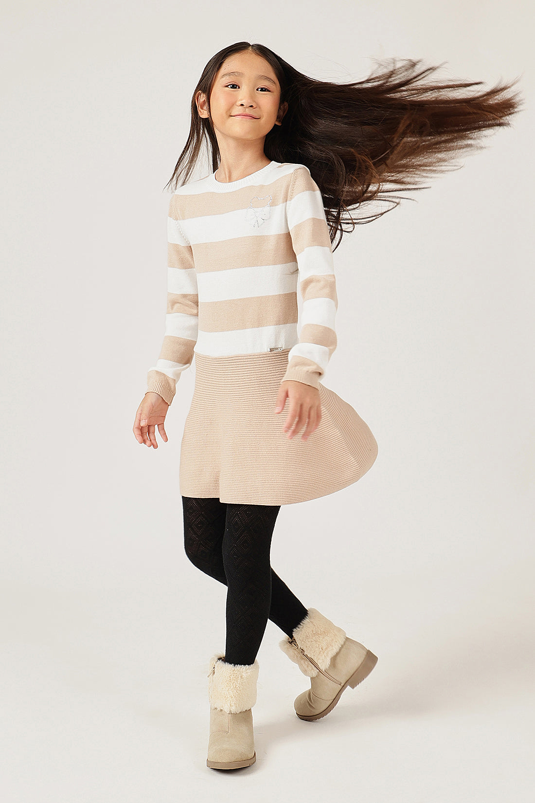 Girls Striped Cotton Knit Full Sleeve Dress