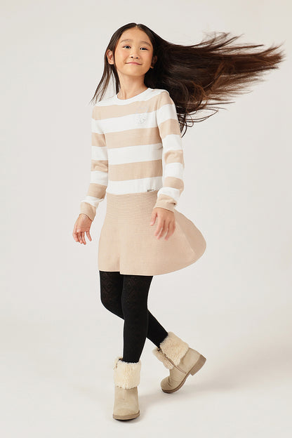 Girls Striped Cotton Knit Full Sleeve Dress