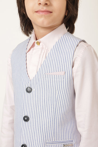 Boys Blue Striped Seersucker Waistcoat