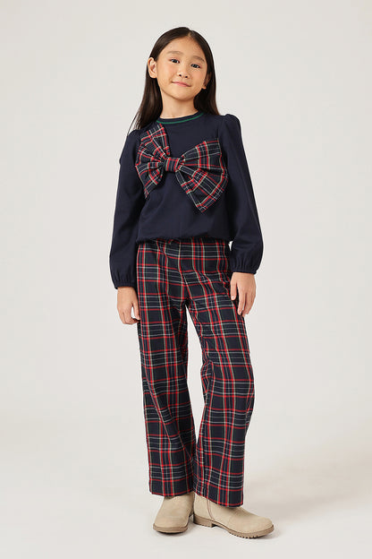 Girls Navy Blue Floral Print Full Sleeve Top