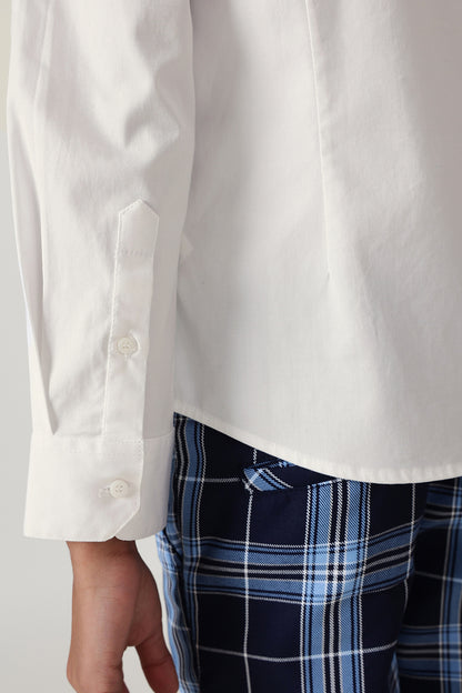 Boys White Regular Fit Full Sleeve Pin-Tucked Shirt by One Friday