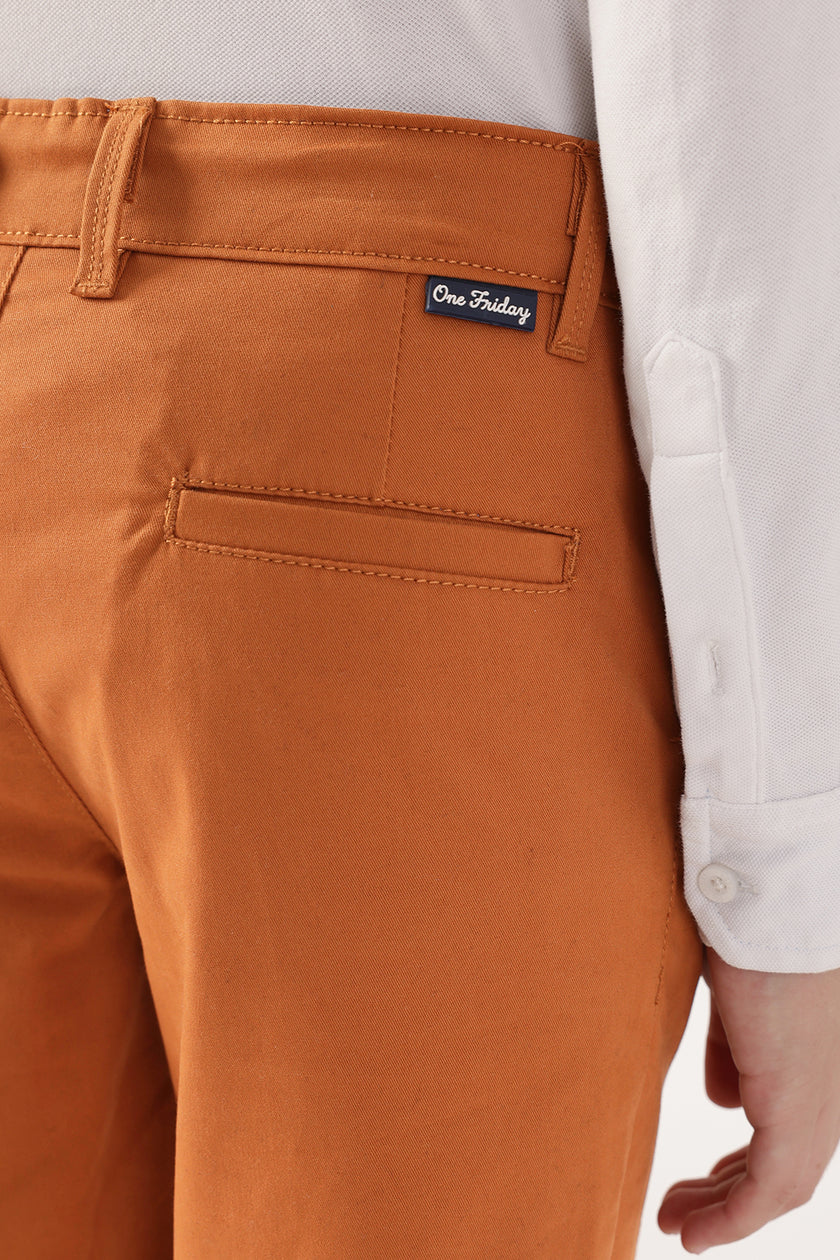 Boys Rust Solid Stretch Cotton Trousers