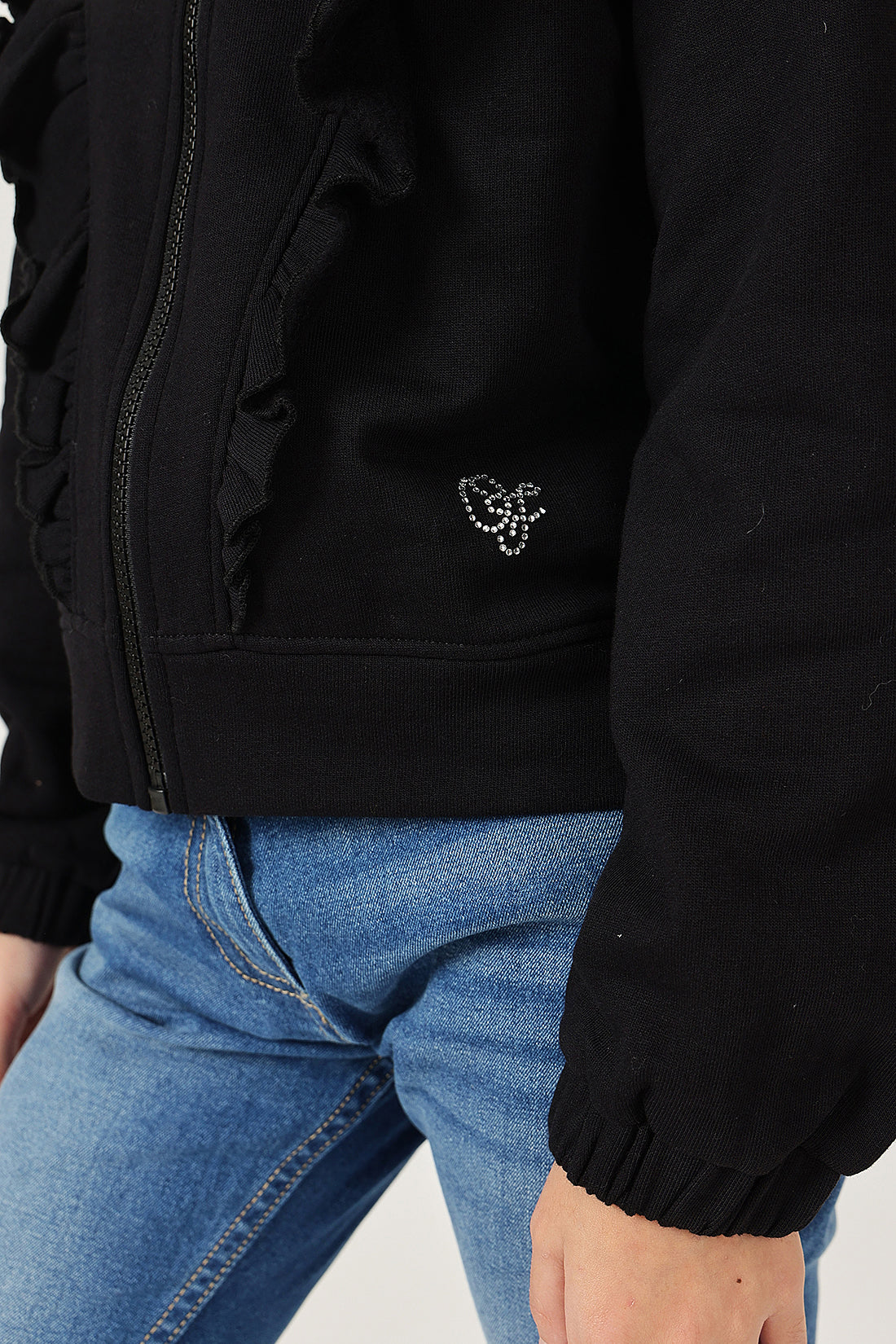 Girls Black Zip Turtle Neck Sweatshirt