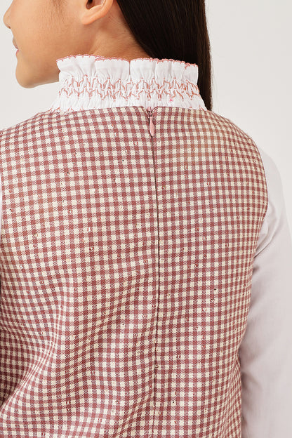 Girls Multicolour Checked Sleeveless Round Neck Dress | One Friday