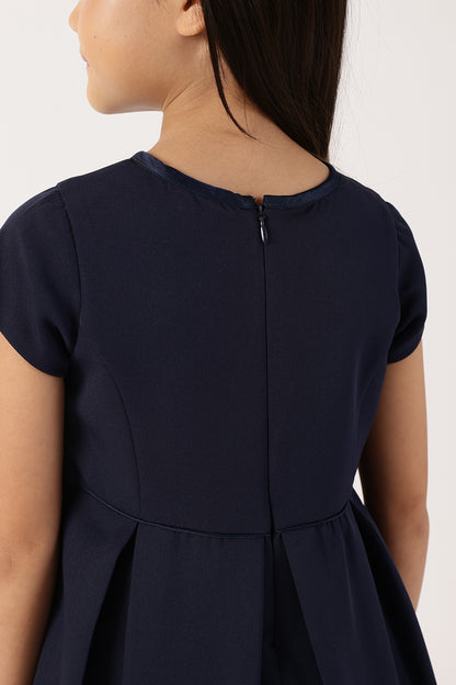 Girls Navy Blue Polyester Full Sleeve Woven Dress | One Friday