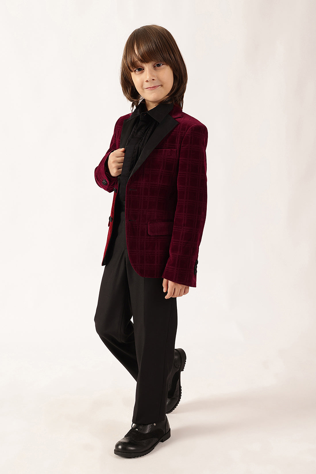 Boys Burgundy Check Blazer