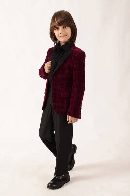 Boys Burgundy Check Blazer