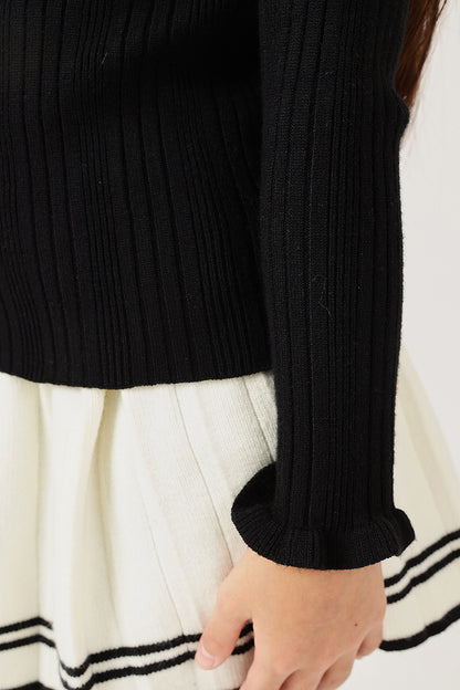 Girls Black Solid High Neck Knit Jumper