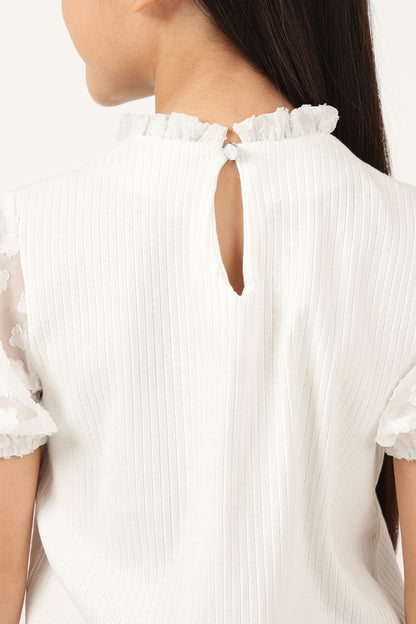 Girls Off White Half Sleeve Cotton Knit Top – Retro Pop