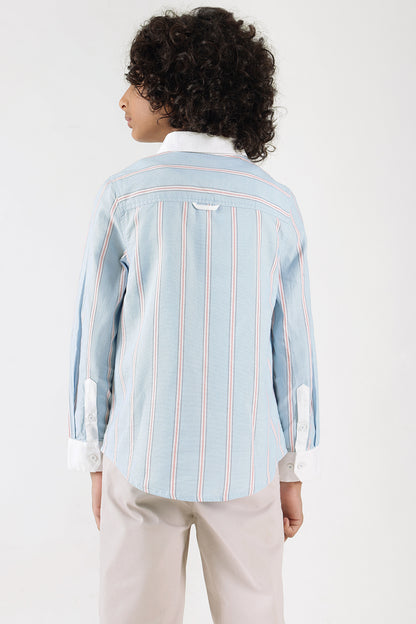 Boys Aqua Regular Fit Full Sleeve Striped Shirt