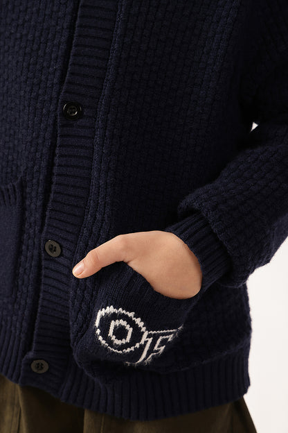 Boys Navy Blue Knit Cardigan One Friday