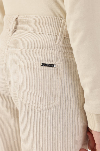 Boys Beige Solid Cotton Woven Trousers